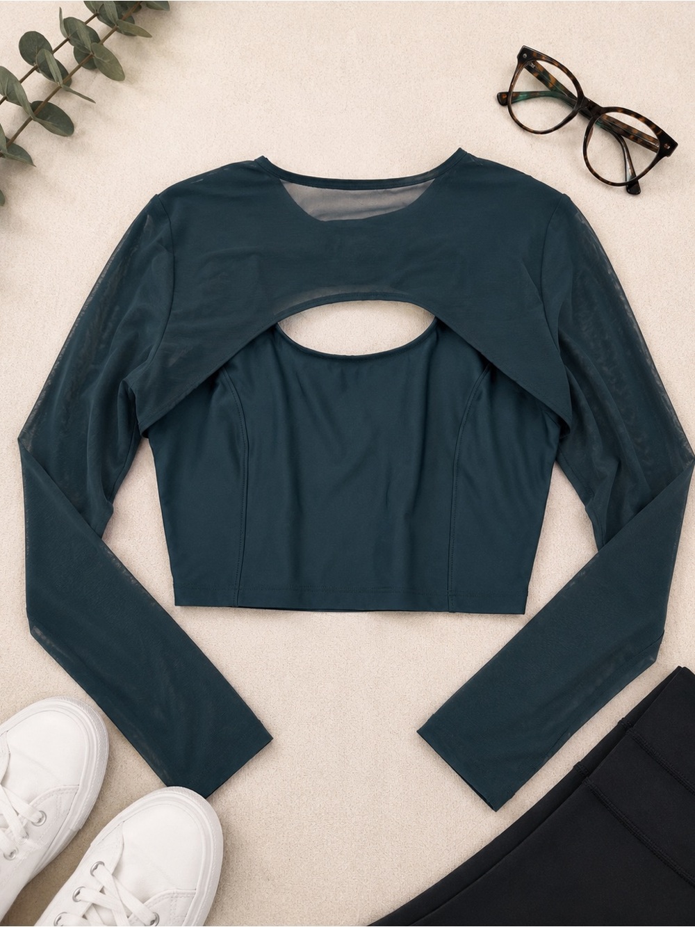 Old Navy Active PowerSoft Mesh Overlay Long Sleeve Crop Top & Tank  Set Large